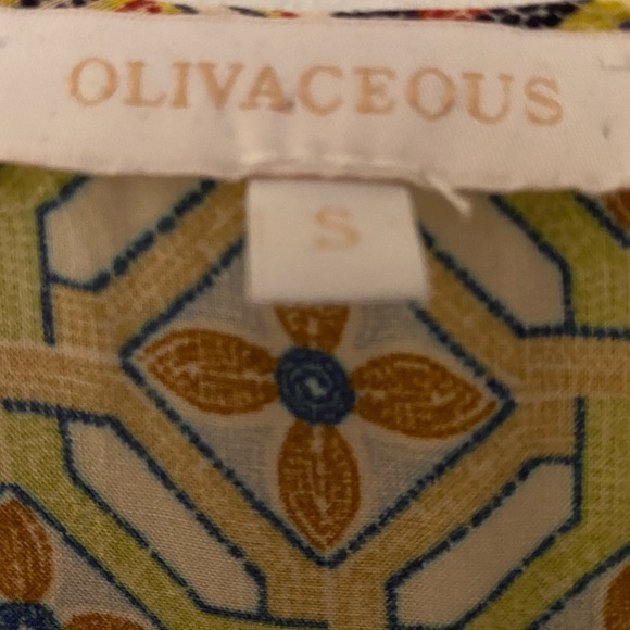 Olivaceous Patterned Ruffle Long Sleeve Tassle Mini Dress Women’s Sz Small - Picture 14 of 16